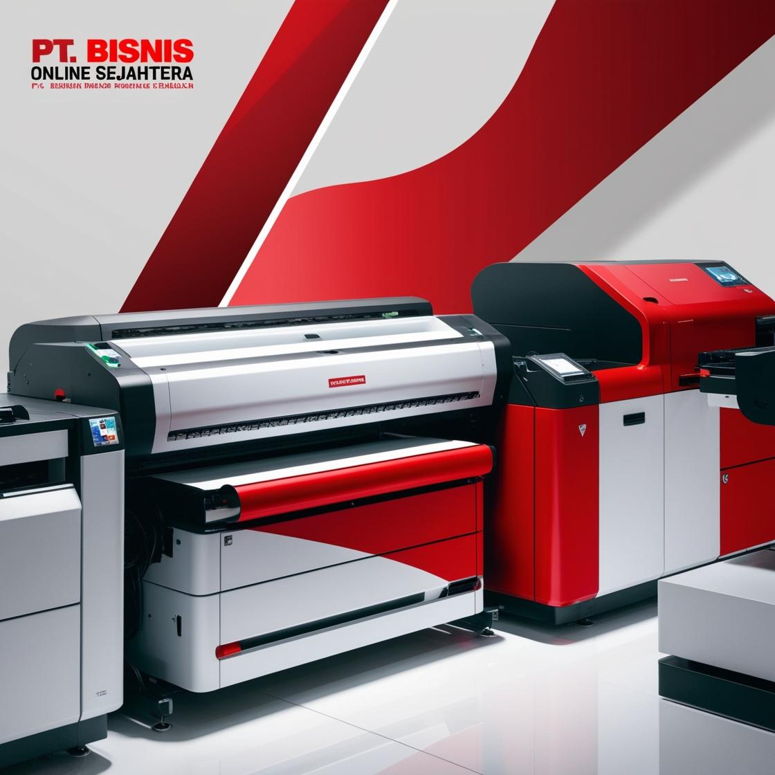 berikan foto teknologi printing modern dari PT BISNIS ONLINE SEJAHTERA dengan aksen dominan warna merah (1)