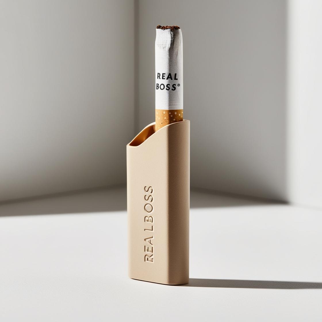 buatkan contoh batang rokok dengan filter click dengan merk real boss tanpa packaging