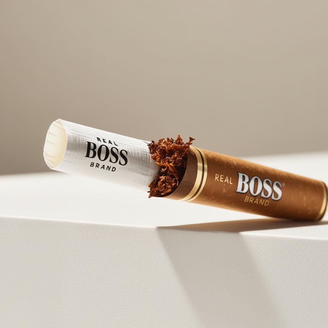 buatkan contoh batang rokok filter reguler dengan merk real boss tanpa packaging