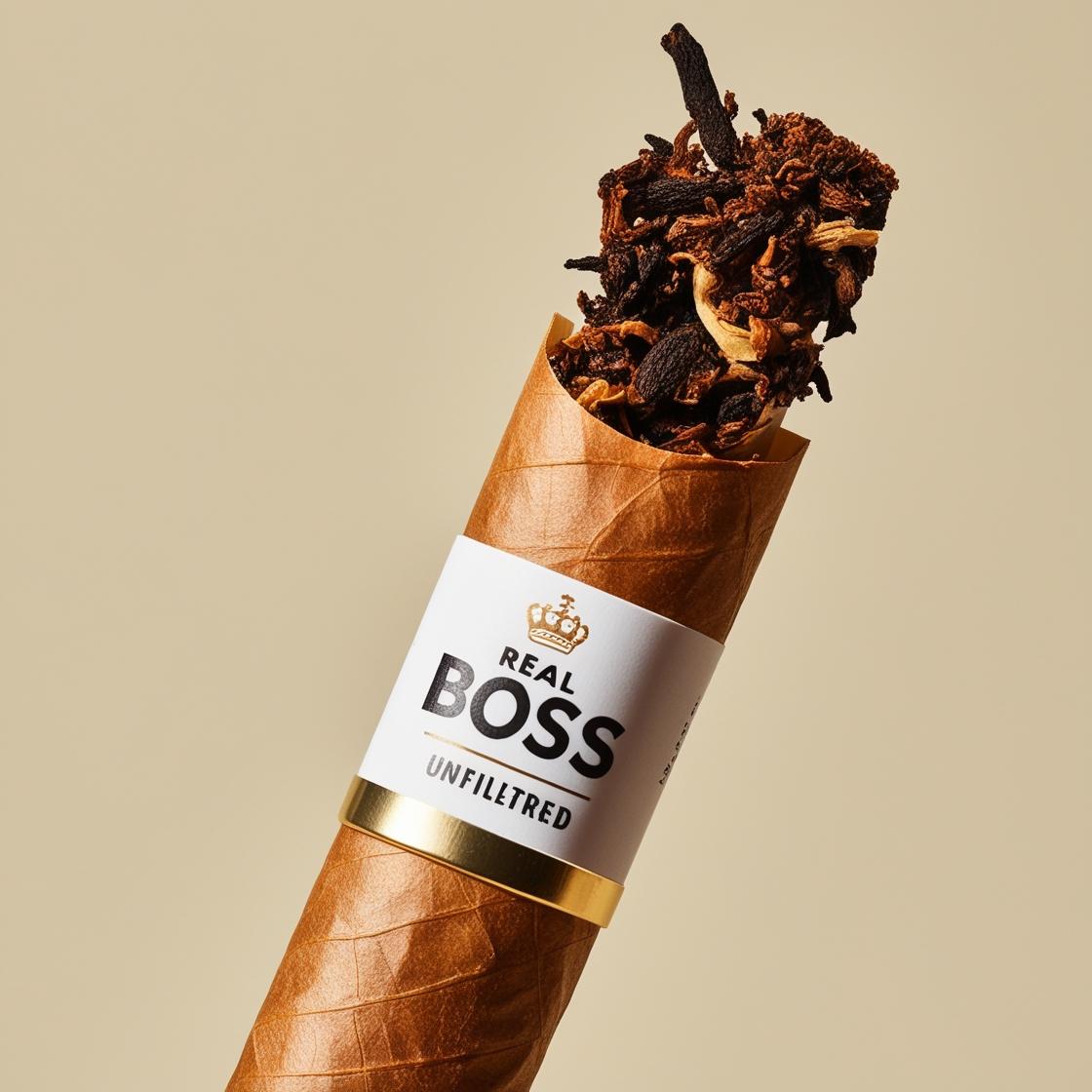buatkan contoh batang rokok kretek dengan merk real boss tanpa packaging