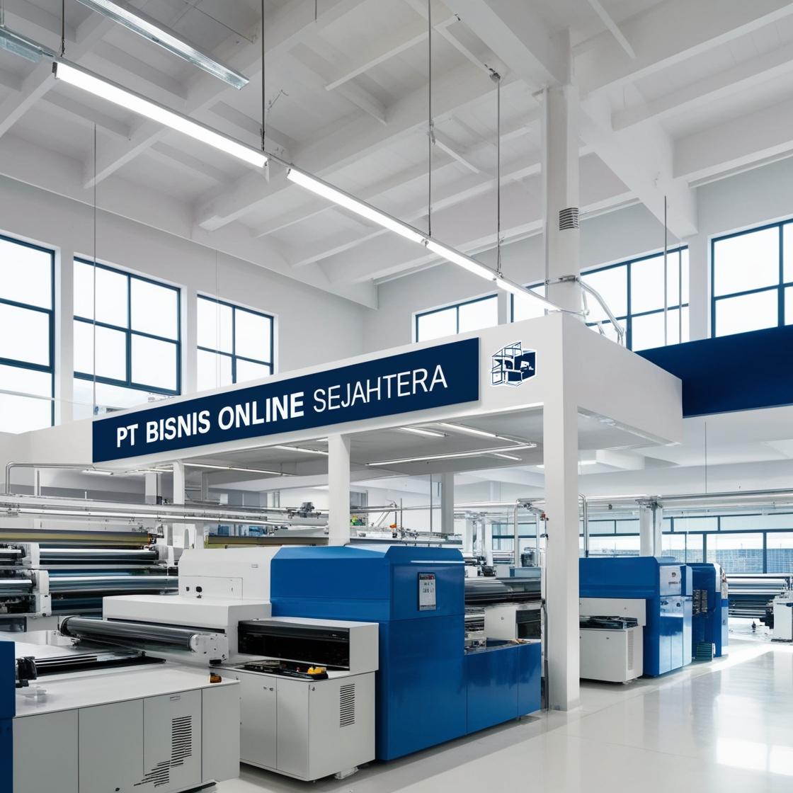 buatkan gambar pabrik PRINTING megah dengan nama PT BISNIS ONLINE SEJAHTERA (1)